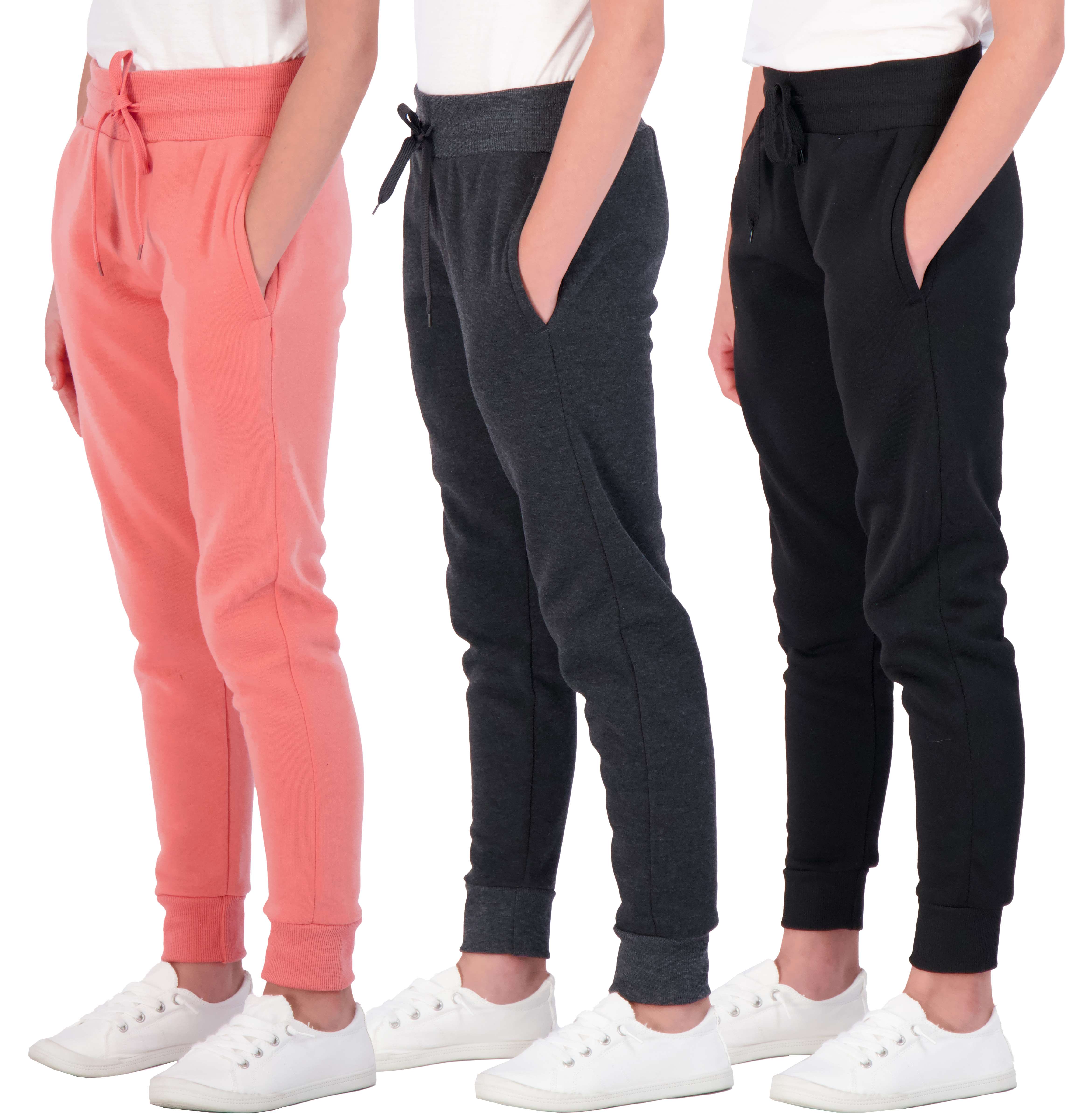 3 Pack: Girls' Fleece Joggers Soft Active Performance Casual Sweatpants(Ages 7-16)